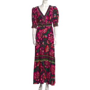 Farm Rio Deep V Floral Fantasy Maxi Dress Small